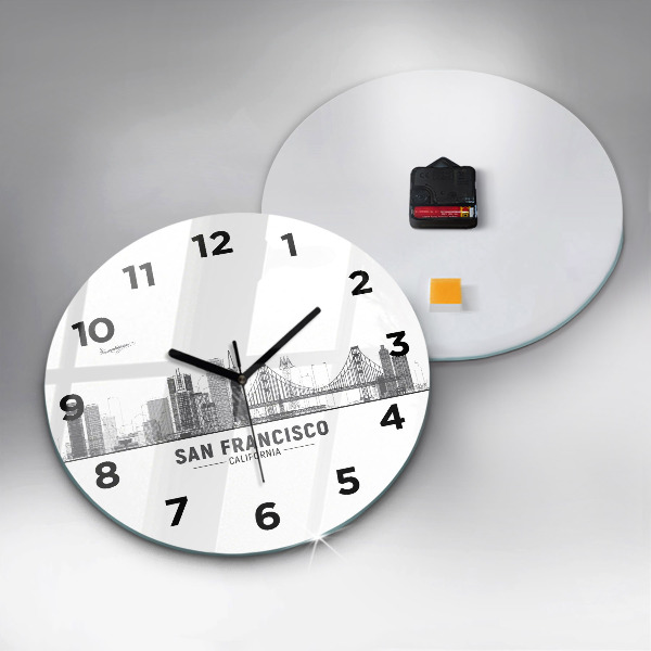 Round glass clock San Francisco Skyline