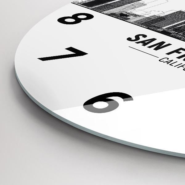 Round glass clock San Francisco Skyline