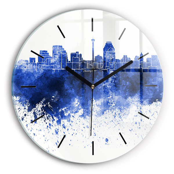Round glass clock San Antonio Watercolors