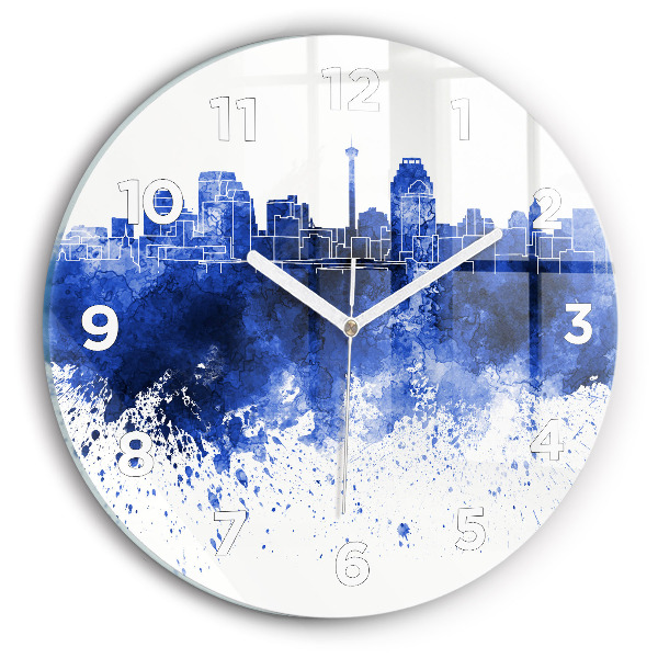 Round glass clock San Antonio Watercolors