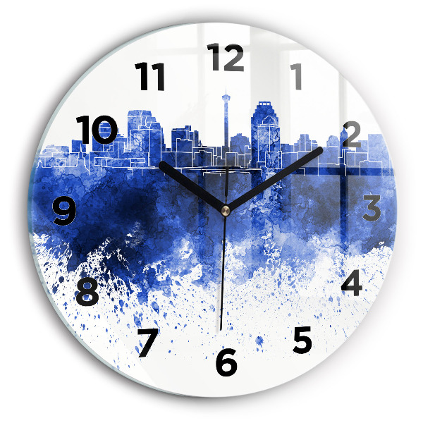 Round glass clock San Antonio Watercolors