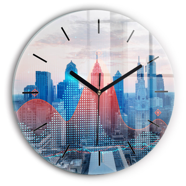 Round glass clock Skyscrapers in Philadelphia