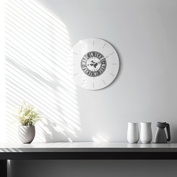 Round glass clock Texas stamp