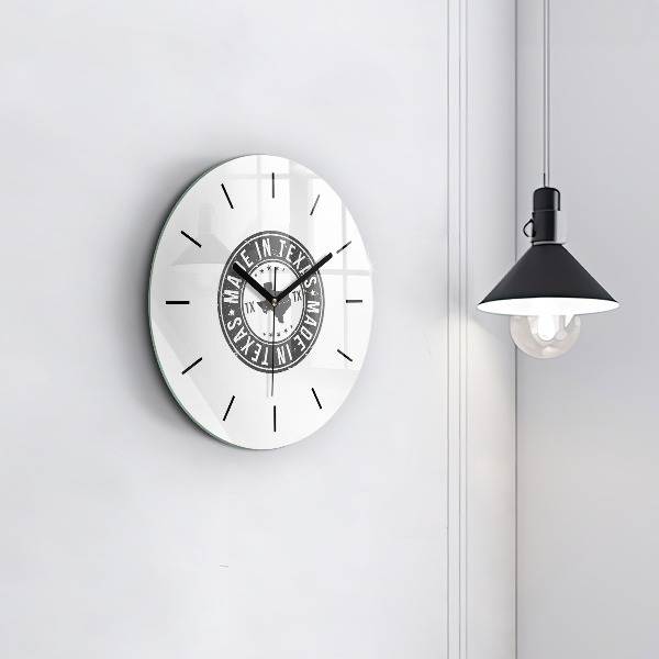 Round glass clock Texas stamp