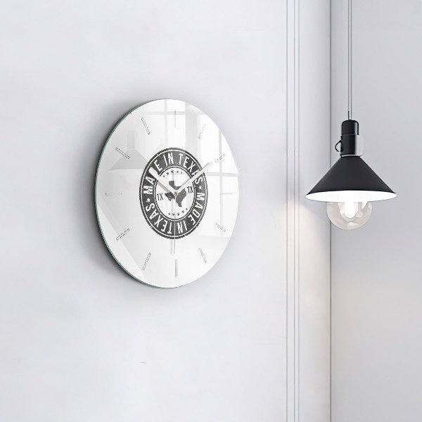 Round glass clock Texas stamp