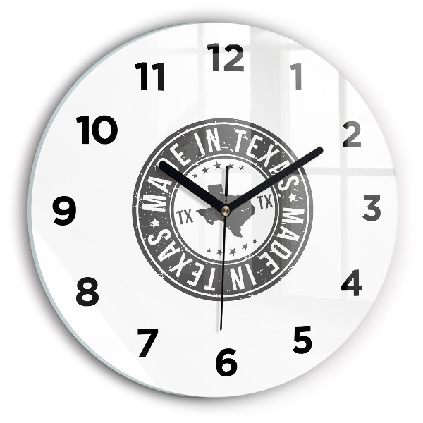 Round glass clock Texas stamp