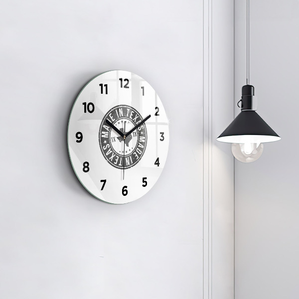 Round glass clock Texas stamp