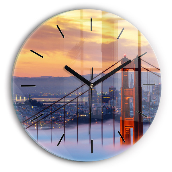 Round glass clock San Francisco Bridge
