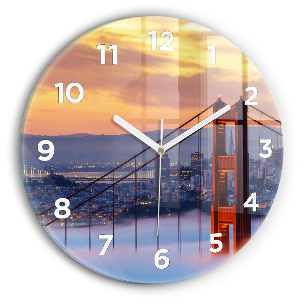 Round glass clock San Francisco Bridge