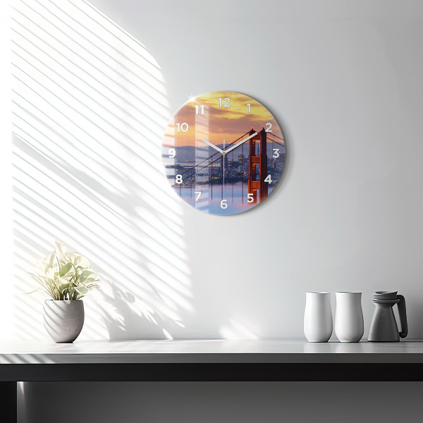 Round glass clock San Francisco Bridge
