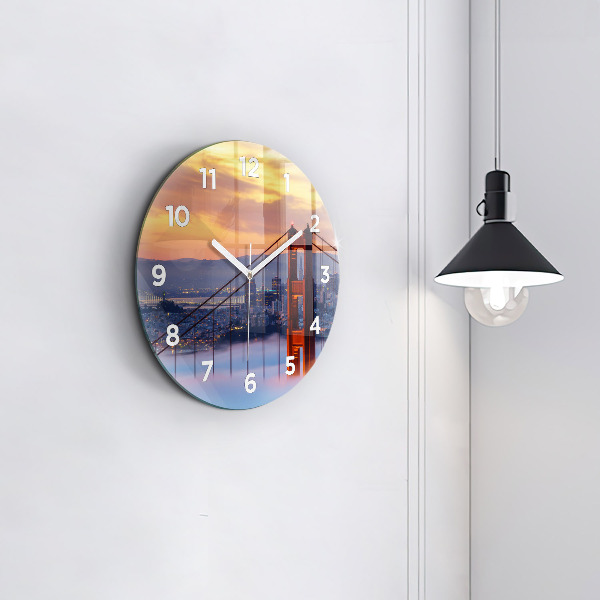 Round glass clock San Francisco Bridge