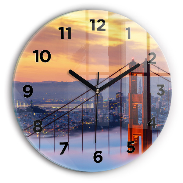 Round glass clock San Francisco Bridge