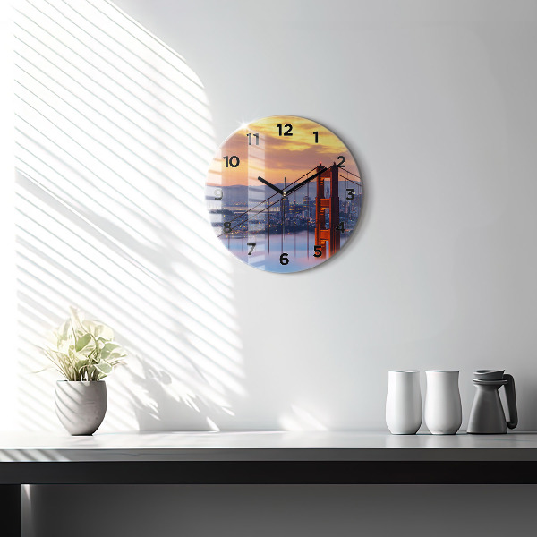 Round glass clock San Francisco Bridge