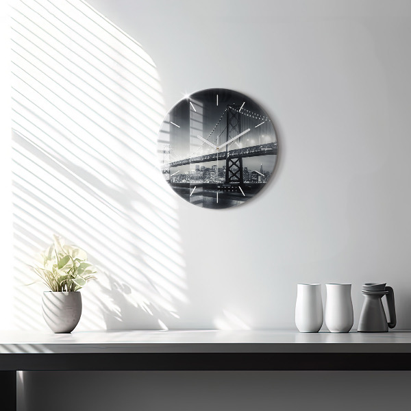Round glass clock San Francisco Bridge at Night