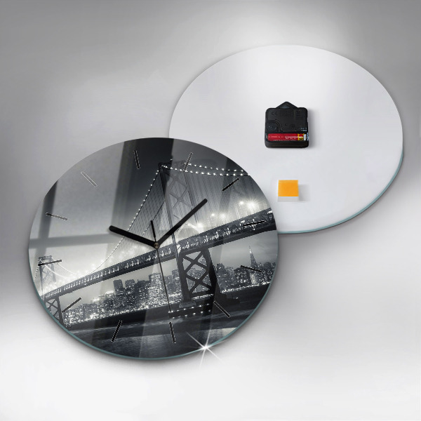 Round glass clock San Francisco Bridge at Night