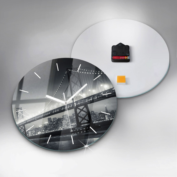 Round glass clock San Francisco Bridge at Night