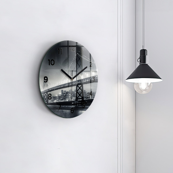 Round glass clock San Francisco Bridge at Night