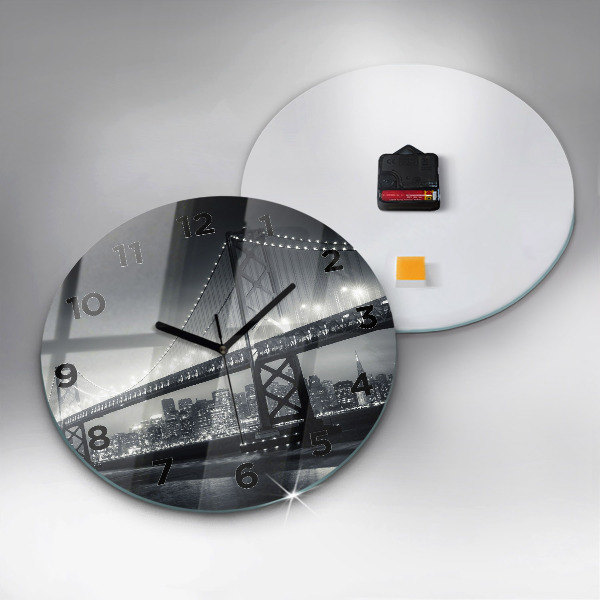 Round glass clock San Francisco Bridge at Night