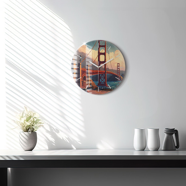 Round glass clock San Francisco Bridge