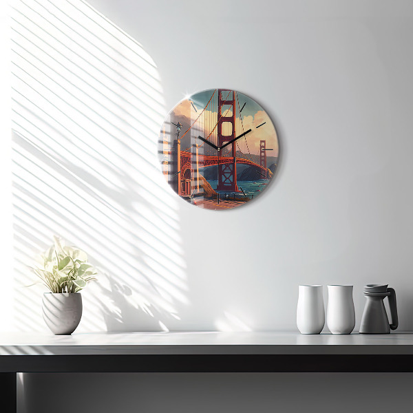 Round glass clock San Francisco Bridge