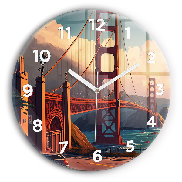 Round glass clock San Francisco Bridge