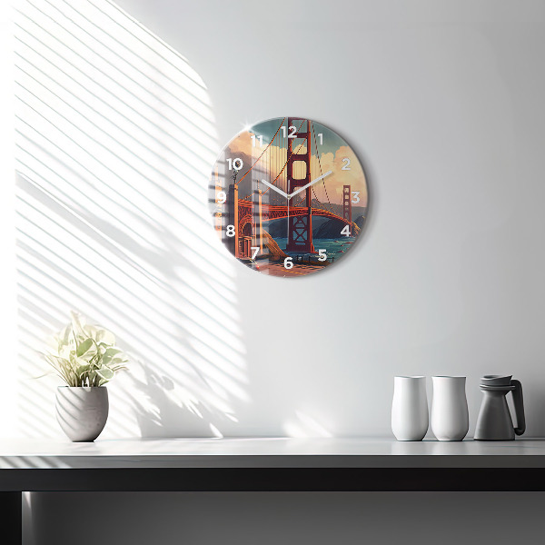 Round glass clock San Francisco Bridge