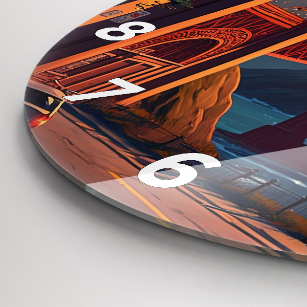 Round glass clock San Francisco Bridge