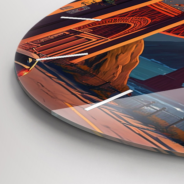 Round glass clock San Francisco Bridge