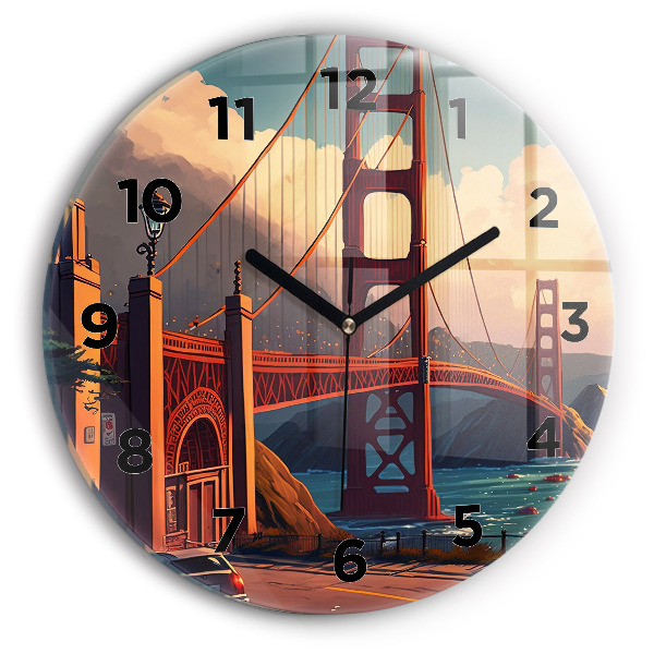 Round glass clock San Francisco Bridge