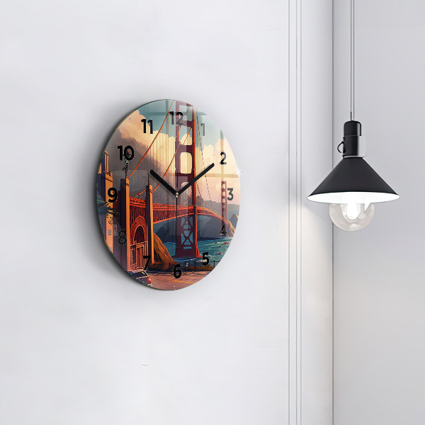 Round glass clock San Francisco Bridge