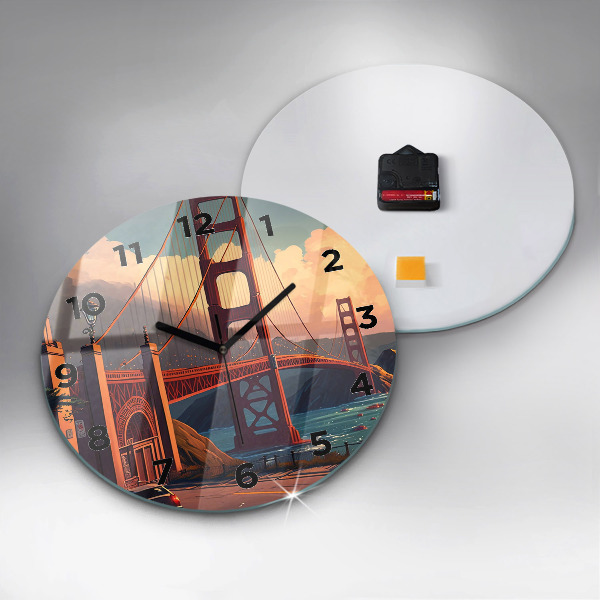 Round glass clock San Francisco Bridge