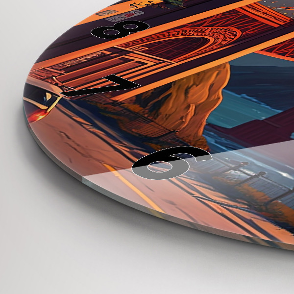 Round glass clock San Francisco Bridge