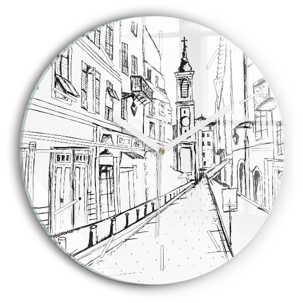 Round glass clock Drawing of the city of Provence