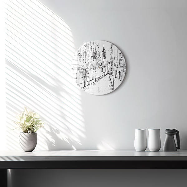 Round glass clock Drawing of the city of Provence