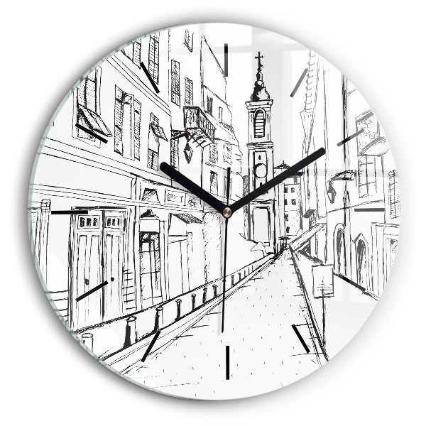 Round glass clock Drawing of the city of Provence