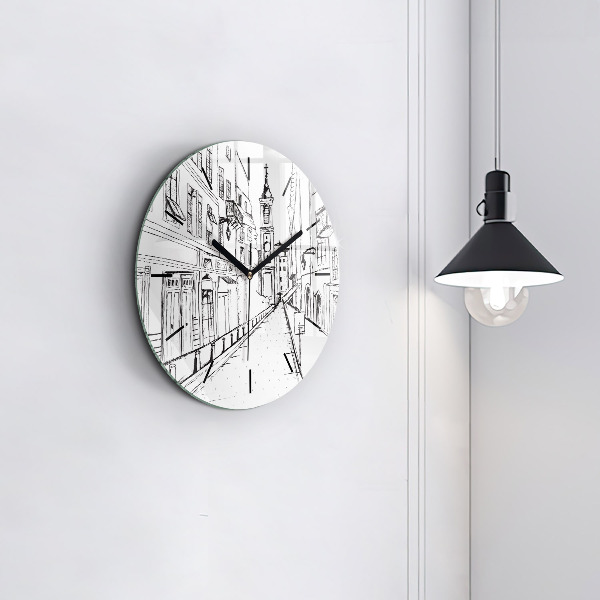 Round glass clock Drawing of the city of Provence