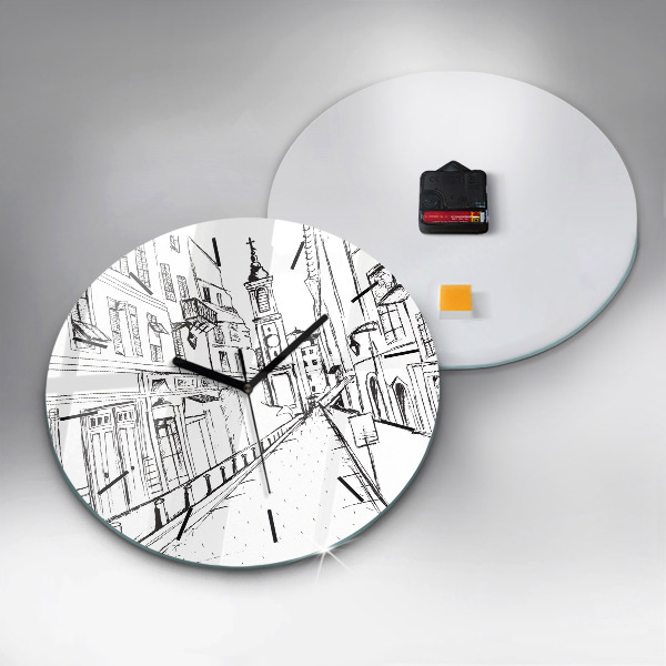 Round glass clock Drawing of the city of Provence