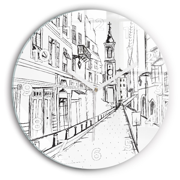 Round glass clock Drawing of the city of Provence