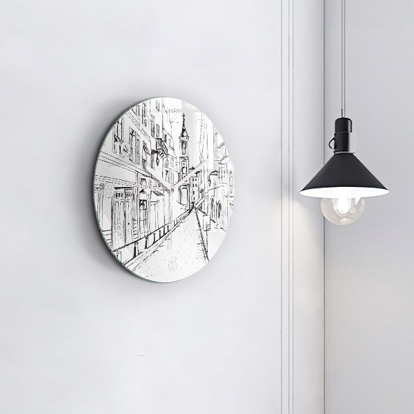 Round glass clock Drawing of the city of Provence