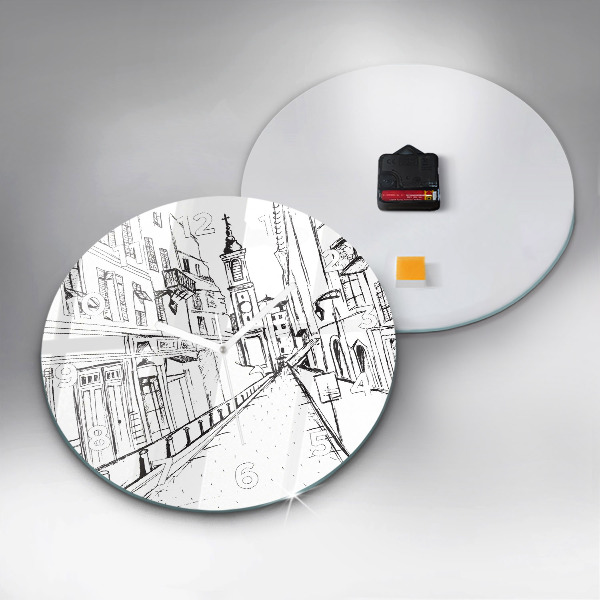 Round glass clock Drawing of the city of Provence