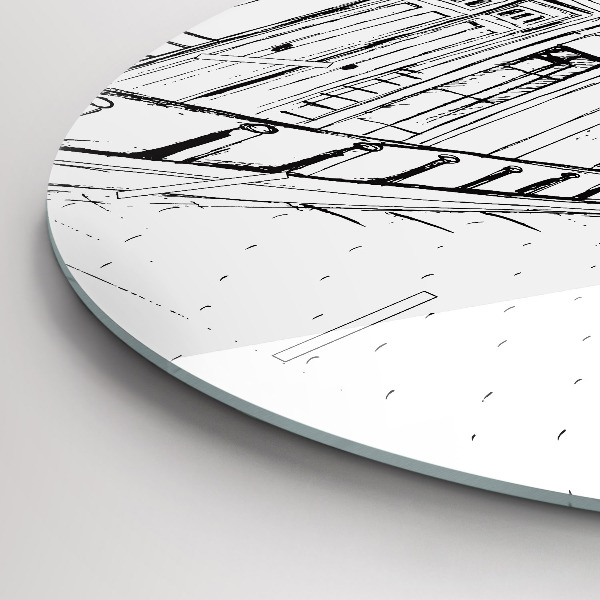 Round glass clock Drawing of the city of Provence