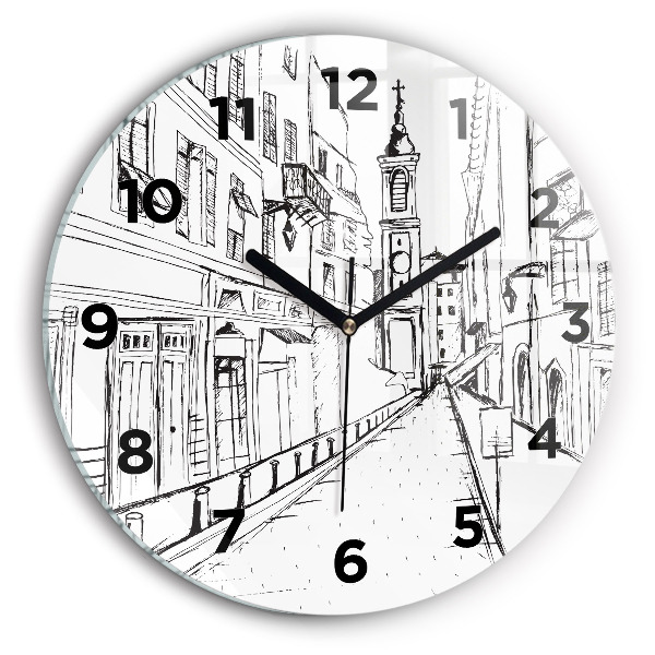 Round glass clock Drawing of the city of Provence