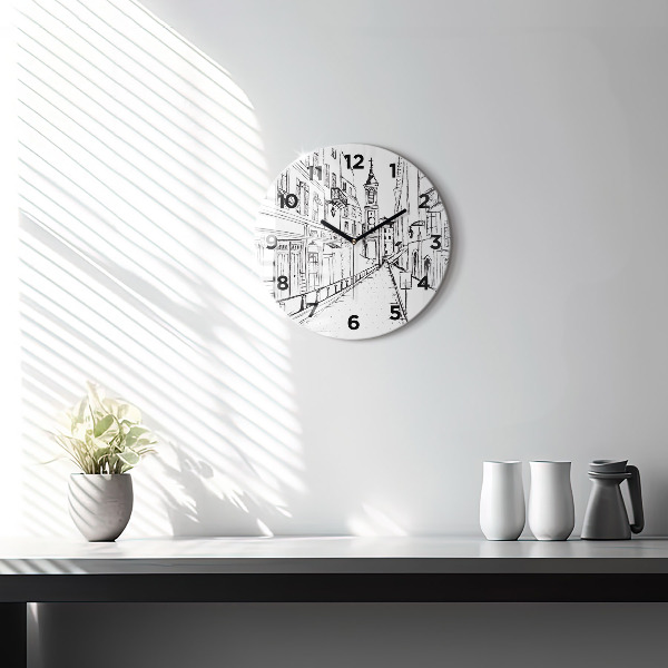 Round glass clock Drawing of the city of Provence