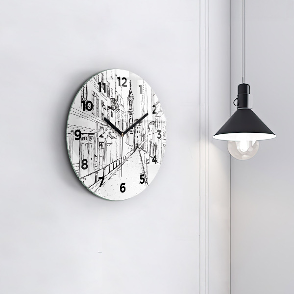 Round glass clock Drawing of the city of Provence