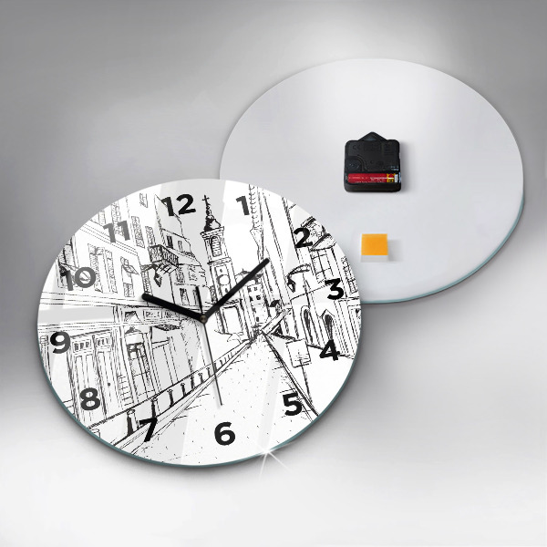 Round glass clock Drawing of the city of Provence