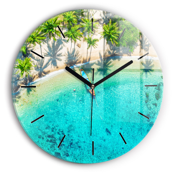 Round glass clock Tropical beach Koh Tao
