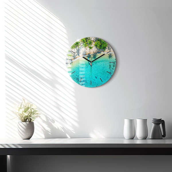 Round glass clock Tropical beach Koh Tao