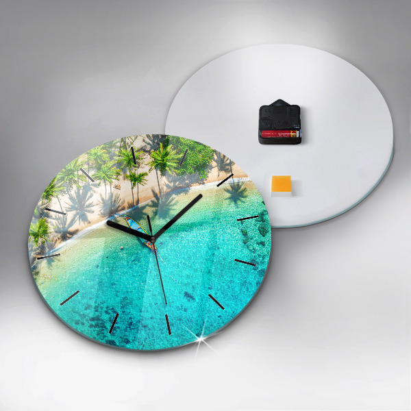 Round glass clock Tropical beach Koh Tao