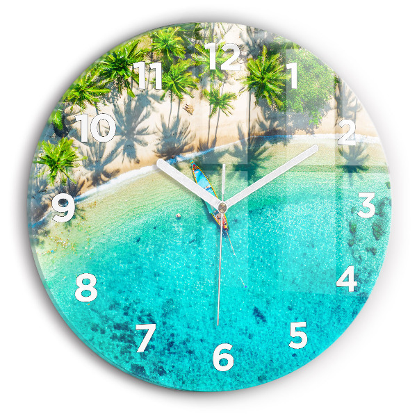 Round glass clock Tropical beach Koh Tao