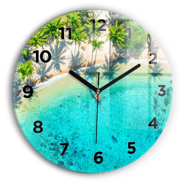 Round glass clock Tropical beach Koh Tao